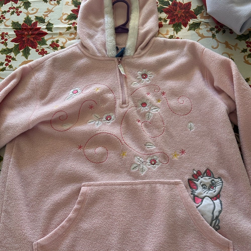 Disney Aristocats Marie pink fleece hooded hoodie w pouch sweatshirt
